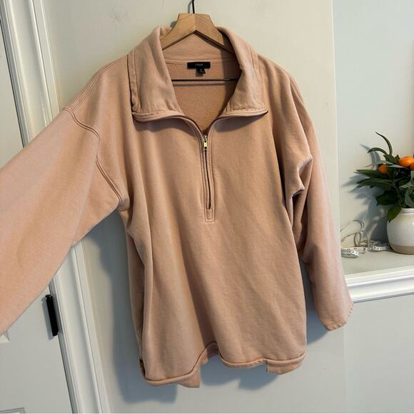 J. Crew Cotton Rose Pink Tunic Half Zip Sweatshirt w Pockets Medium - Picture 6 of 10